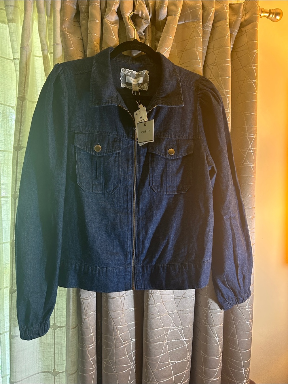 Cupio Navy Blue Zip-Front Denim Jacket
